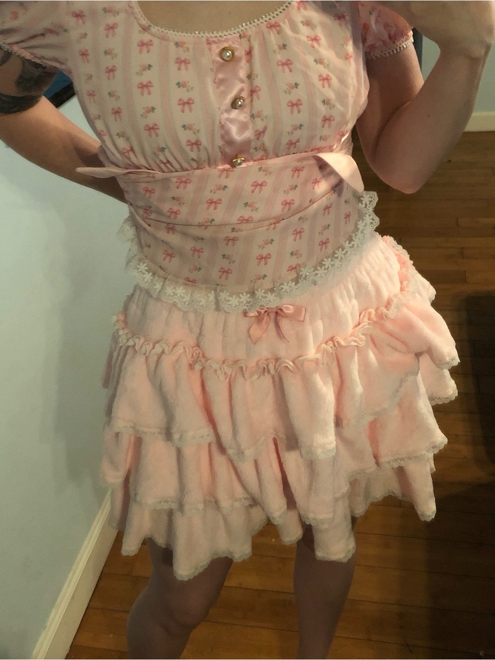 ROMWE Light Pink skirts with Ruffle Hem